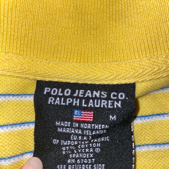 Polo Jeans Co. Ralph Lauren Yellow and Blue Striped Polo Shirt - Picture 2 of 2